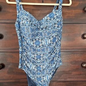 Blue Patterned Women's One Piece Swimsuit